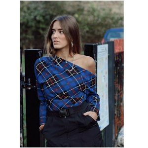 NWT Zara Asymmetric Off Shoulder Plaid Top